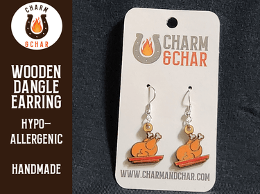 Roasted Turkey Wood Dangle Earrings - Thanksgiving Fashion Earring